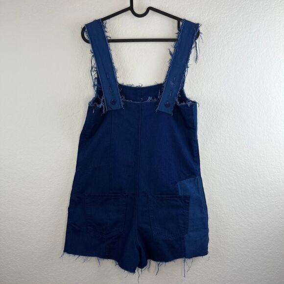 Zara Denim Patchwork Frayed Sleeveless Overall Romper XS Western Coastal Cowgirl - Picture 3 of 8